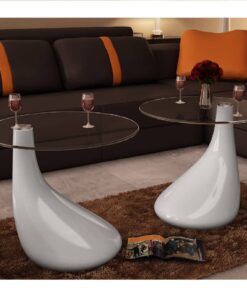 vidaXL Coffee Table 2 pcs with Round Glass Top High Gloss White