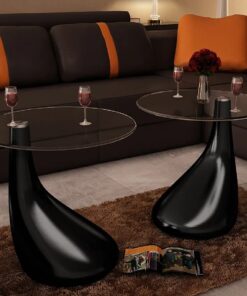 vidaXL Coffee Table 2 pcs with Round Glass Top High Gloss Black