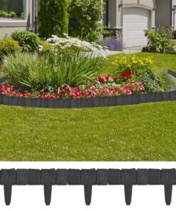 vidaXL Plastic Garden / Lawn Fence Stone Look 41 pcs 10 m