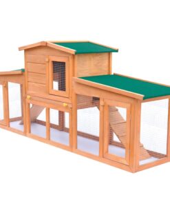 vidaXL Large Rabbit Hutch Small Animal House Pet Cage with Roofs Wood