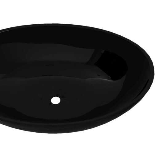 vidaXL Luxury Ceramic Basin Oval-shaped Sink Black 40 x 33 cm - Image 2