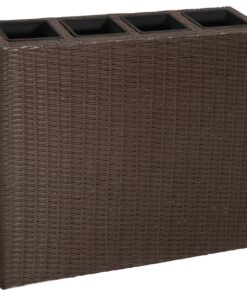 vidaXL Garden Raised Bed with 4 Pots Poly Rattan Brown