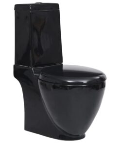 vidaXL WC Ceramic Toilet Bathroom Round Toilet Bottom Water Flow Black