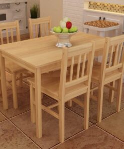 vidaXL Dining Set 5 Pieces Pine Wood Natural