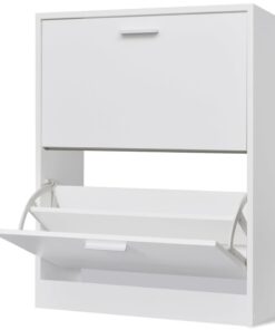 vidaXL White Wooden Shoe Cabinet with 2 Compartments