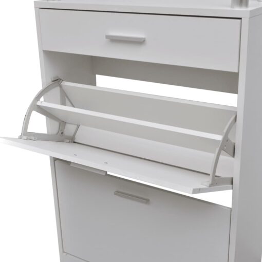 vidaXL Shoe Cabinet with a Drawer and a Top Glass Shelf Wood White - Image 3