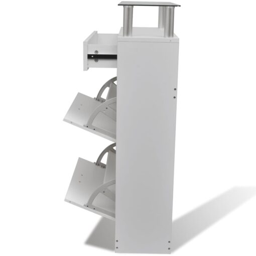 vidaXL Shoe Cabinet with a Drawer and a Top Glass Shelf Wood White - Image 4