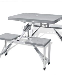 vidaXL Foldable Camping Table Set with 4 Stools  Aluminium Extra Light Grey