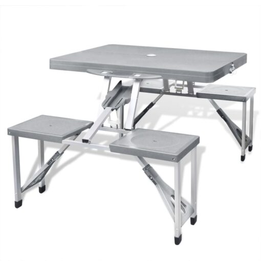 vidaXL Foldable Camping Table Set with 4 Stools  Aluminium Extra Light Grey