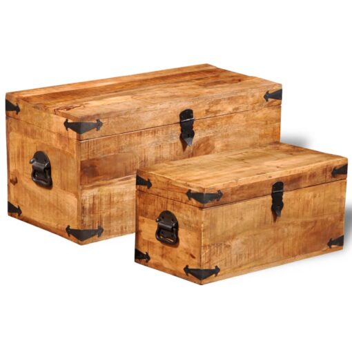 Storage Chest Set 2 Pieces Rough Mango Wood - Image 2