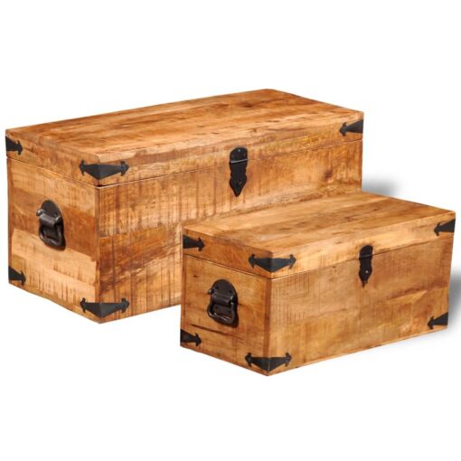 Storage Chest Set 2 Pieces Rough Mango Wood - Image 3