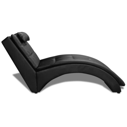 Chaise Longue with Pillow Black Faux Leather - Image 2