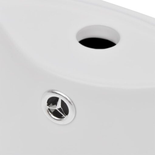 Ceramic Stand Bathroom Sink Basin Faucet/Overflow Hole White Round - Image 2