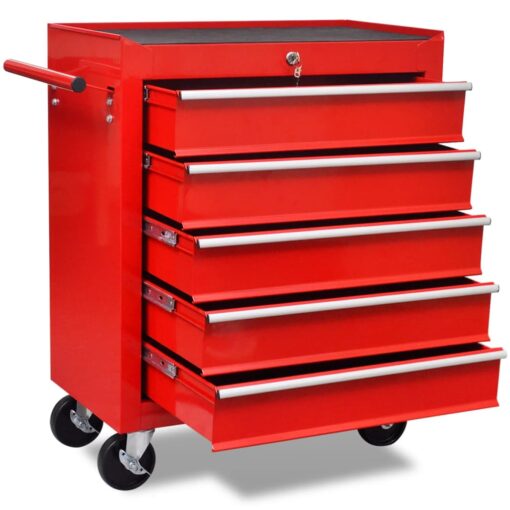 vidaXL Workshop Tool Trolley 5 Drawers Red