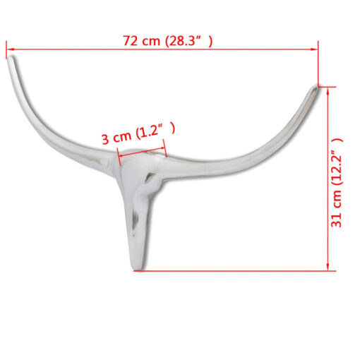 vidaXL Wall Mounted Aluminium Bull’s Head Decoration Silver 72 cm - Image 3