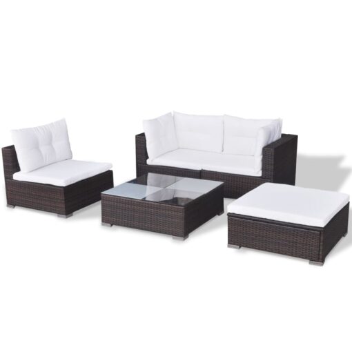 5 Piece Garden Lounge Set with Cushions Poly Rattan Brown - Image 3