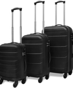 vidaXL Three Piece Hardcase Trolley Set Black 45.5/55/66 cm