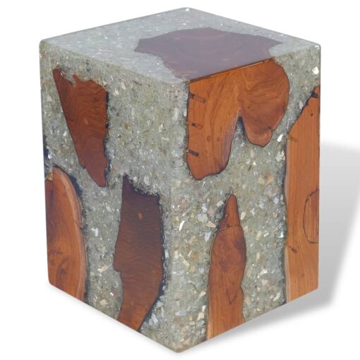 vidaXL Stool Solid Teak Wood and Resin - Image 3