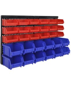 vidaXL Wall Mounted Garage Plastic Storage Bin Set 30 pcs Blue & Red