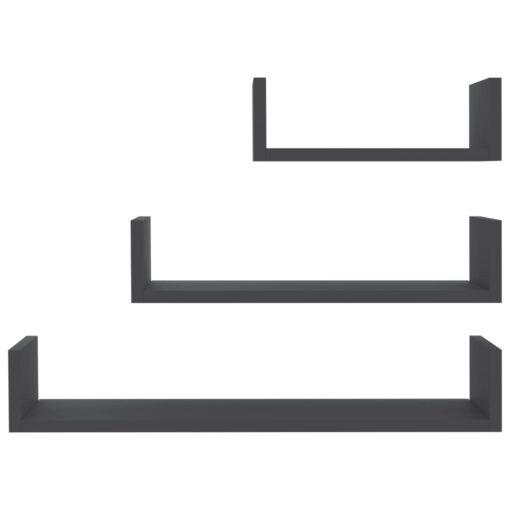 vidaXL Wall Display Shelf 3 pcs Grey Engineered Wood - Image 2