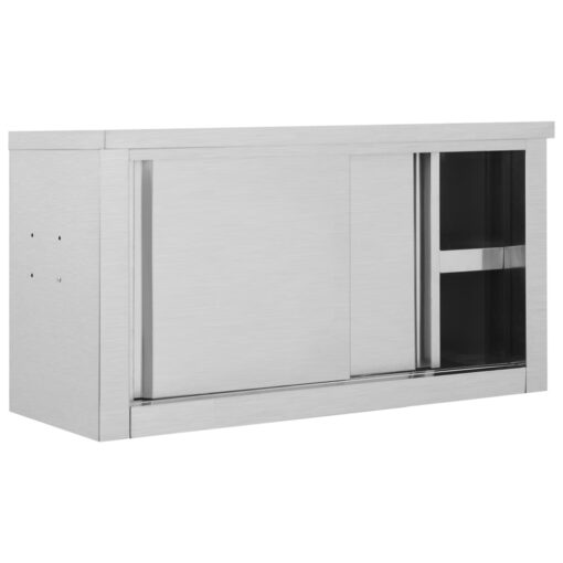 Kitchen Wall Cabinet with Sliding Doors 90x40x50 cm Stainless Steel - Image 2