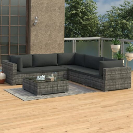 vidaXL 6 Piece Garden Lounge Set with Cushions Poly Rattan Grey