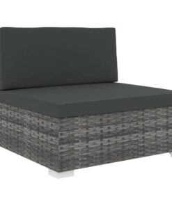 vidaXL Sectional Middle Seat 1 pc with Cushions Poly Rattan Grey