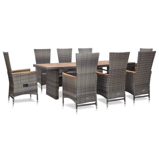 vidaXL 9 Piece Outdoor Dining Set with Cushions Poly Rattan Grey