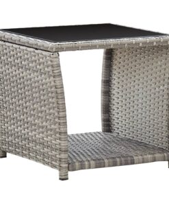 vidaXL Coffee Table Grey 45x45x40 cm Poly Rattan and Glass