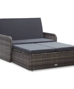 vidaXL 2 Piece Garden Lounge Set with Cushions Poly Rattan Grey