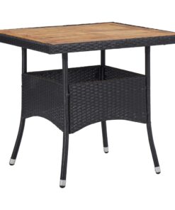 vidaXL Outdoor Dining Table Black Poly Rattan and Solid Acacia Wood