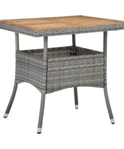 vidaXL Outdoor Dining Table Grey Poly Rattan and Solid Acacia Wood