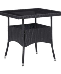 vidaXL Outdoor Dining Table Black Poly Rattan and Glass