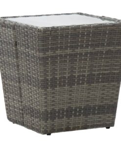 vidaXL Tea Table Grey 41.5x41.5x43 cm Poly Rattan and Tempered Glass