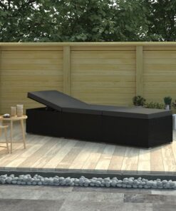 vidaXL Sun Lounger with Cushion Poly Rattan Black