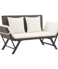 vidaXL Garden Bench with Cushions 176 cm Brown Poly Rattan