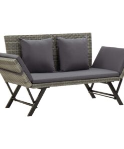 vidaXL Garden Bench with Cushions 176 cm Grey Poly Rattan