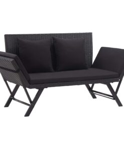 vidaXL Garden Bench with Cushions 176 cm Black Poly Rattan