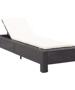 vidaXL Sunbed with Cushion Black Poly Rattan