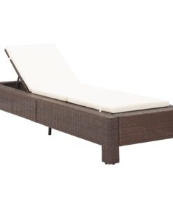 vidaXL Sunbed with Cushion Brown Poly Rattan