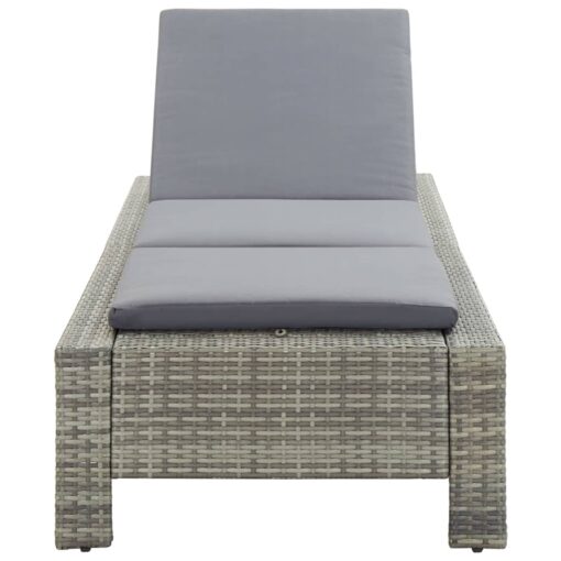 Sunbed with Cushion Grey Poly Rattan - Image 2