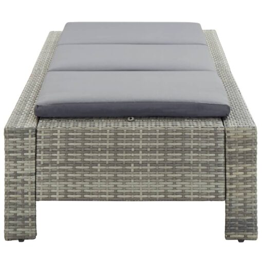 Sunbed with Cushion Grey Poly Rattan - Image 3