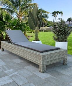 vidaXL Sunbed with Cushion Grey Poly Rattan