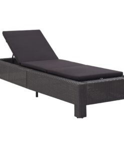 vidaXL Sunbed with Cushion Black Poly Rattan