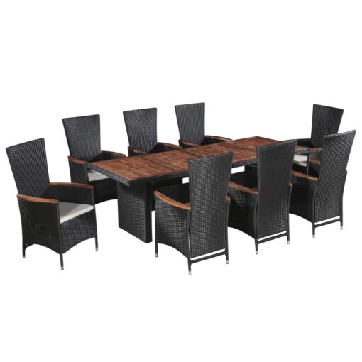 vidaXL 9 Piece Outdoor Dining Set with Cushions Poly Rattan Black