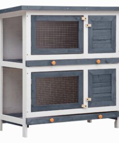 vidaXL Outdoor Rabbit Hutch 4 Doors Grey Wood