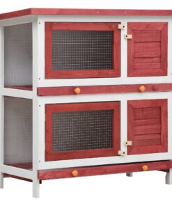 vidaXL Outdoor Rabbit Hutch 4 Doors Red Wood