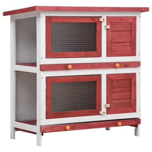 vidaXL Outdoor Rabbit Hutch 4 Doors Red Wood