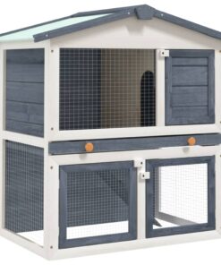 vidaXL Outdoor Rabbit Hutch 3 Doors Grey Wood