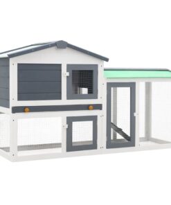 vidaXL Outdoor Large Rabbit Hutch Grey and White 145 x 45 x 84 Wood